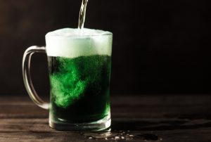 St. Patrick's Day: green beer in a clear mug