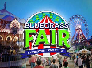 logo that says Bluegrass Fair with a picture in the background